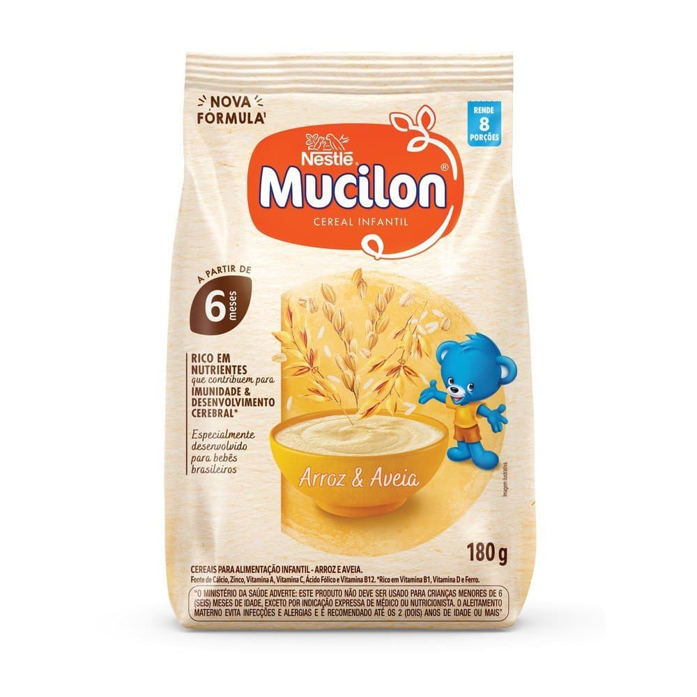 Mucilon Arroz e Aveia Integral Cereal Infantil Sachê 180g