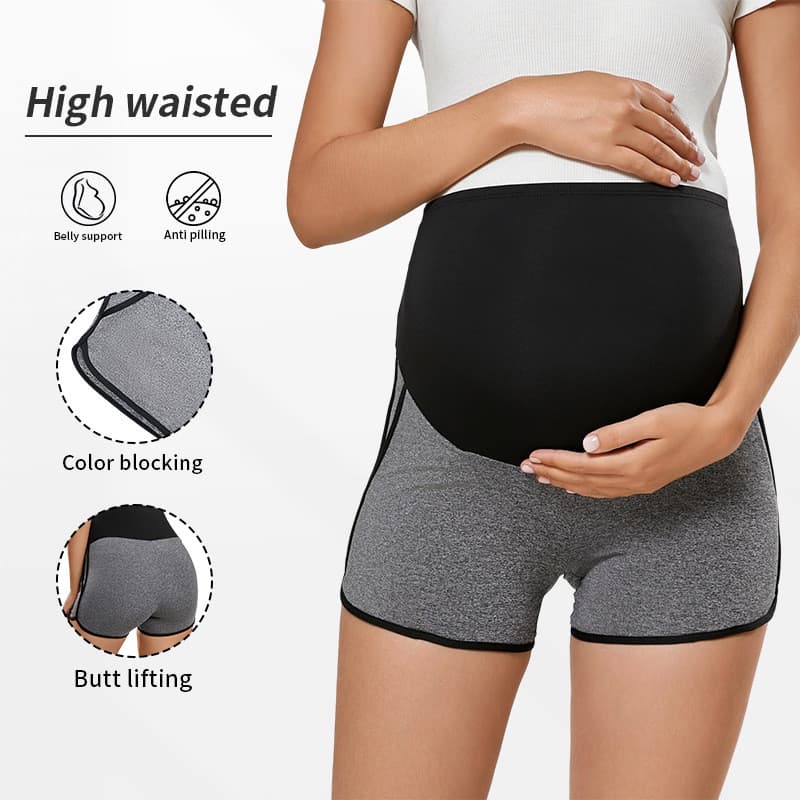Shorts esportivos casuais com patchwork para maternidade, com suporte elástico para a barriga, confortáveis e elegantes,