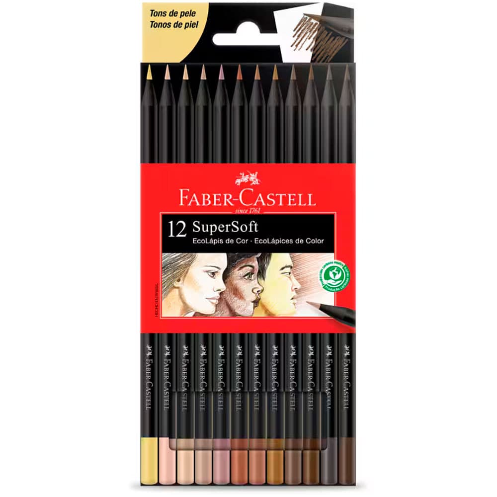 Lápis de cor SuperSoft 12 cores tons de pele 210713 Faber-Castell
