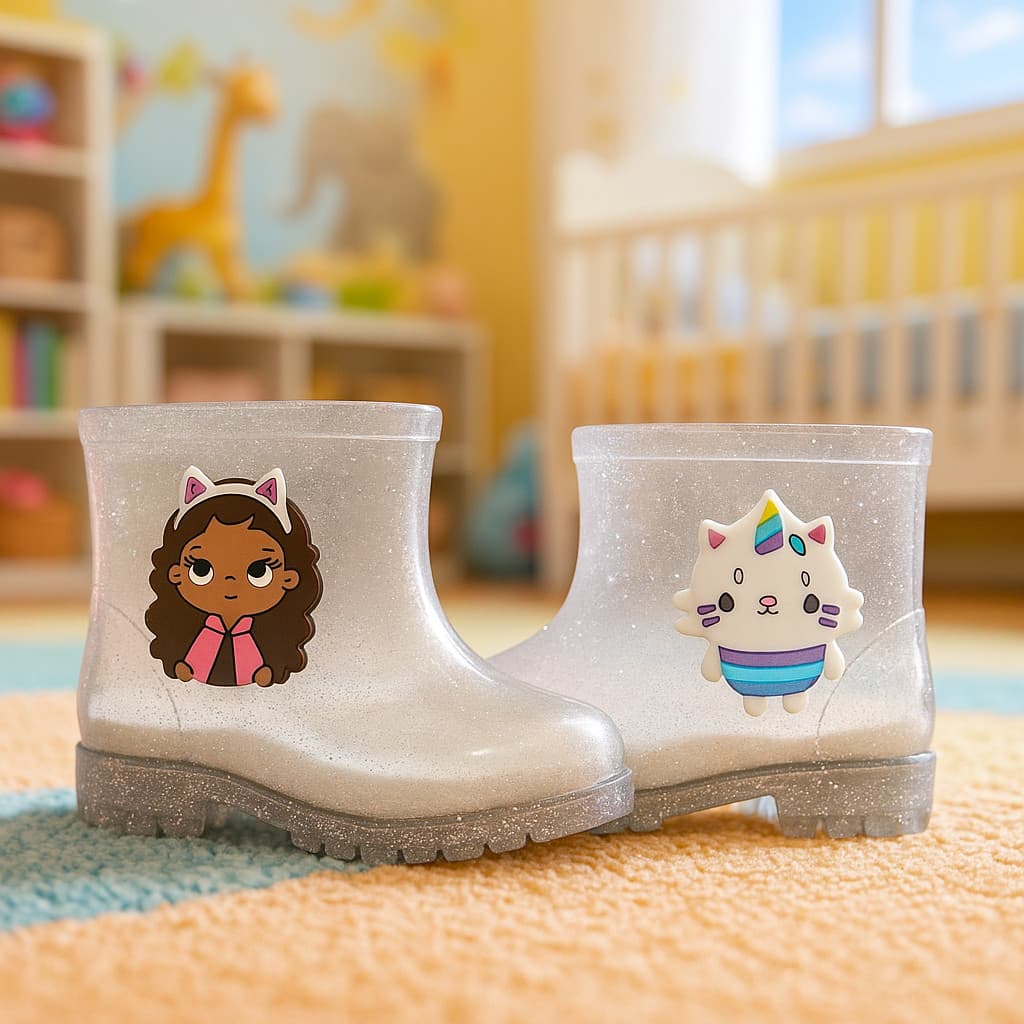 Galocha Bota Infantil Menina Coração Feminina flores Estilosa Criança Leve Confortável Impermeável