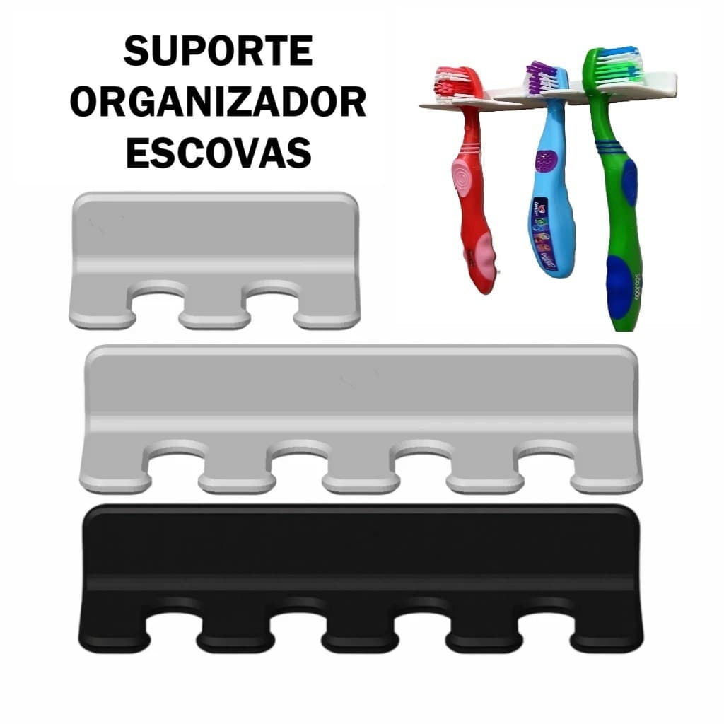 Suporte Organizador para Escovas de Dente Fixação na Parede Sem Furos Banheiro