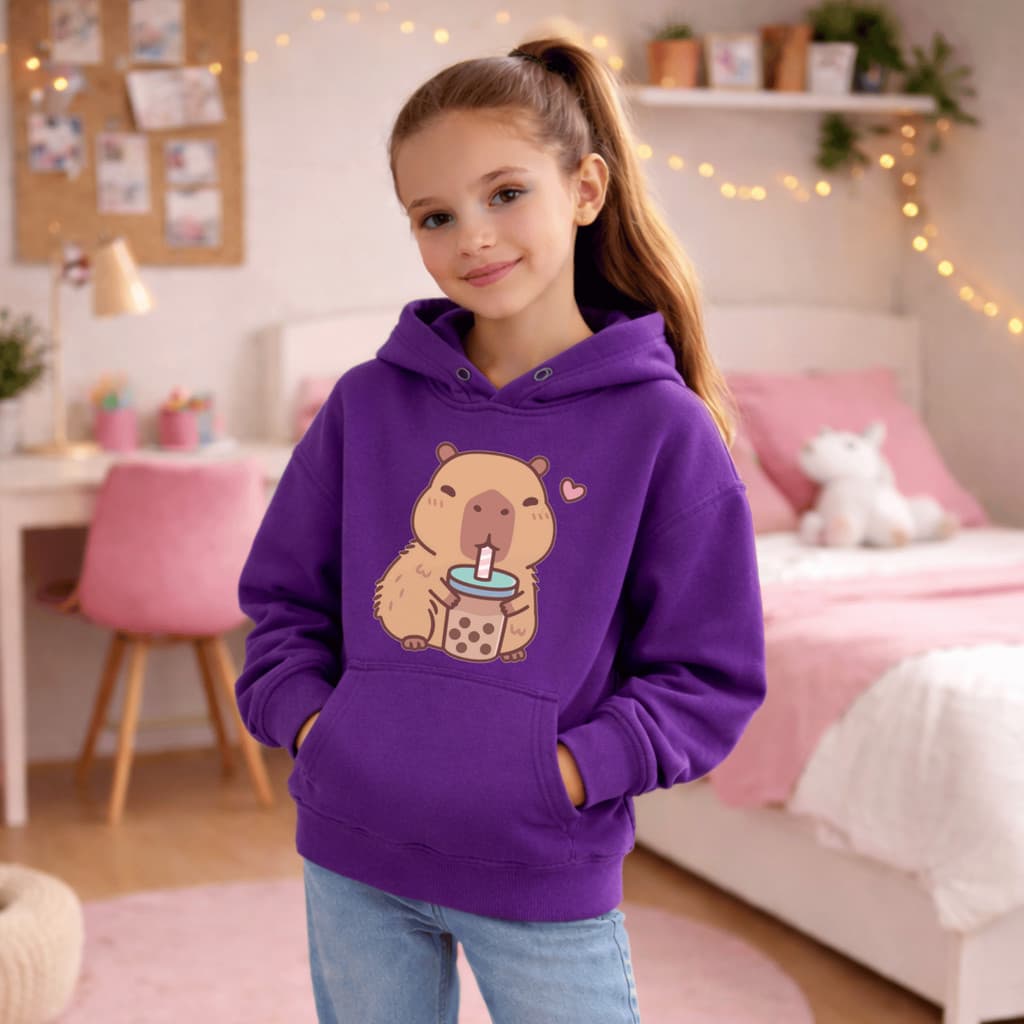 Moletom Canguru Infantil Blusão De Frio Estampa Capivara Milk Fofa Tumblr Com Capuz Casaco Blusa