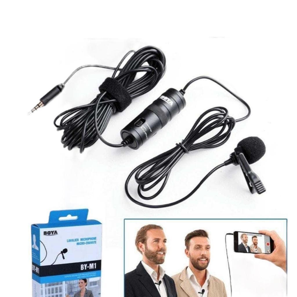 Microfone Lapela Boya Para Smartphone Cameras Dslr E Som Cor Preto