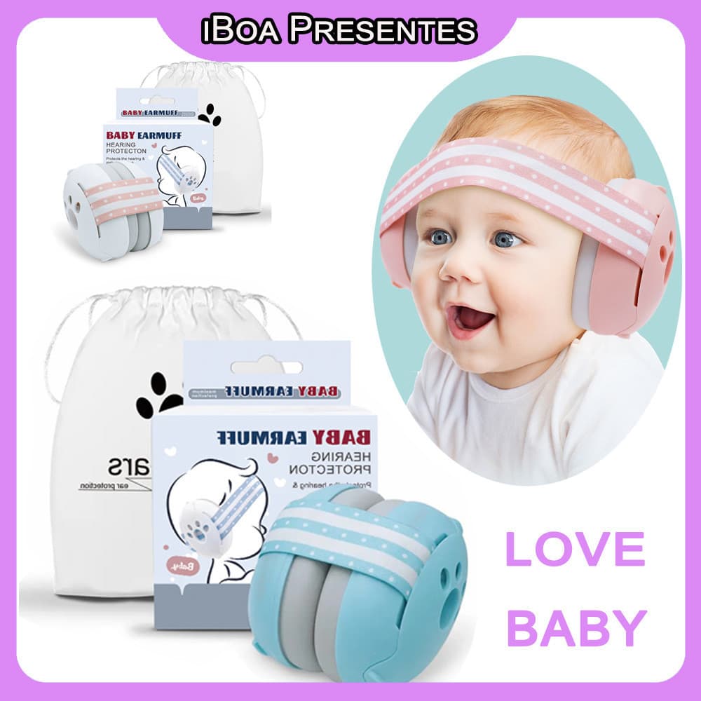 Abafador de Ruído para Bebês – Proteção Auditiva Infantil Confortável com Alça Elástica + Bolsa