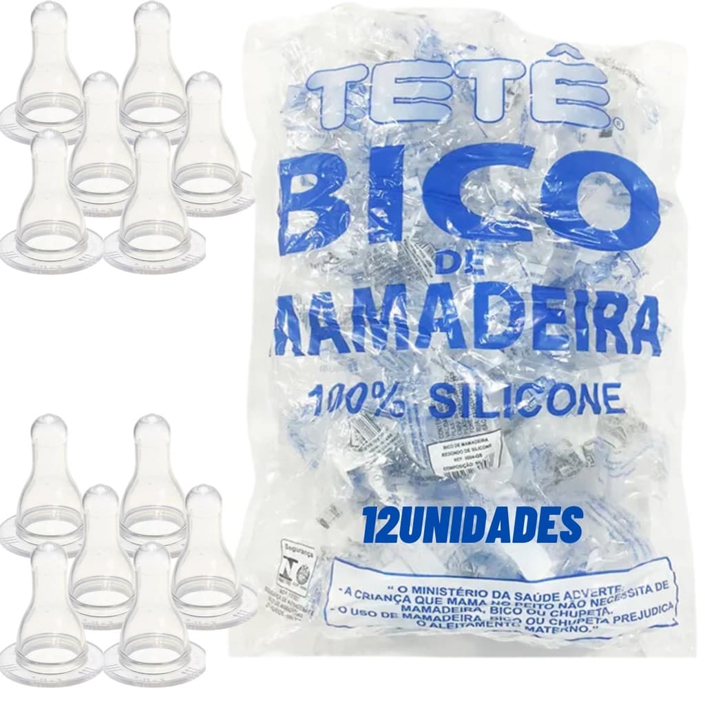 Bico de Mamadeira Redondo Comum Pacote Kit com 12 Unidades 100% Silicone Tetê