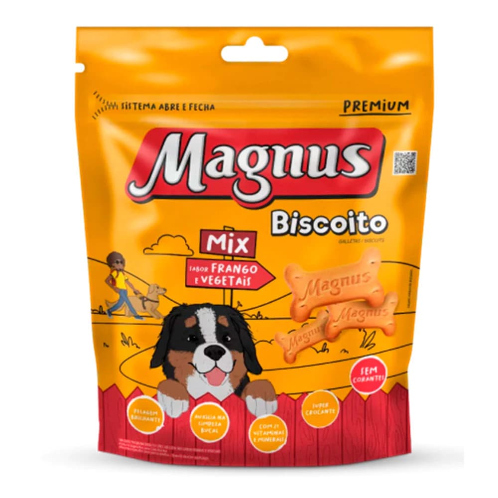 Biscoito para Cães Adultos Magnus Mix Frango e Vegetais Super Crocantes 500g