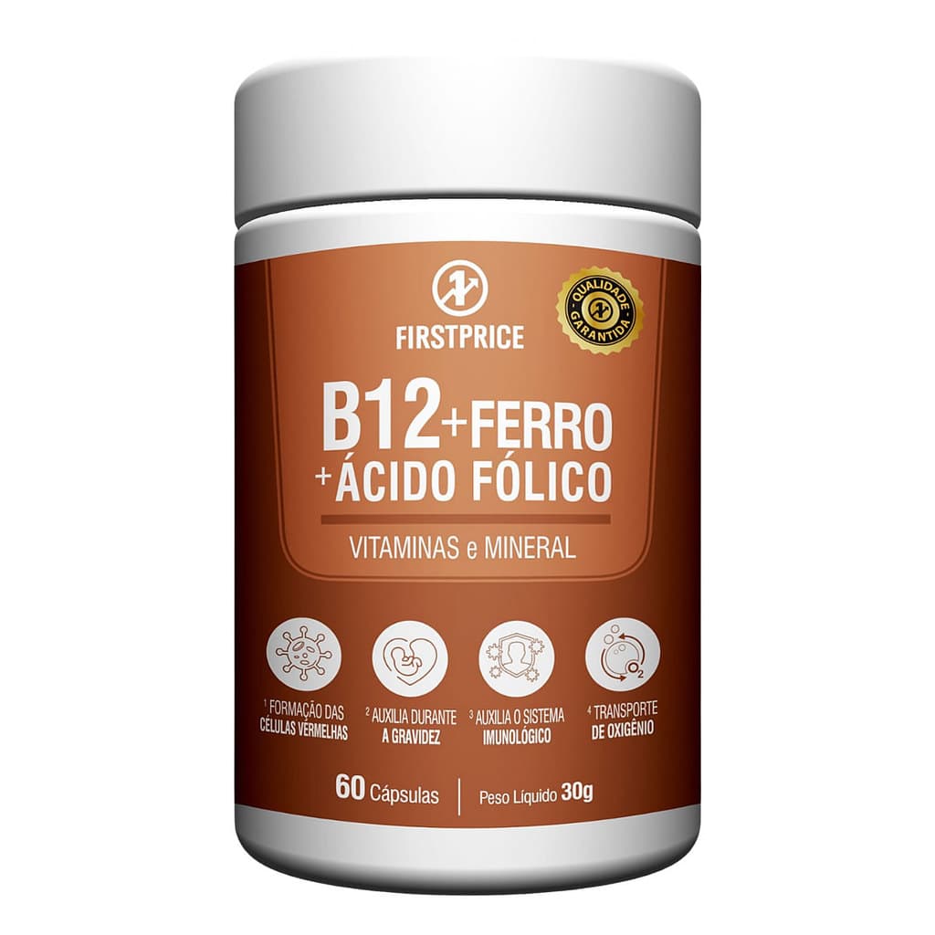 Vitamina B12 Ferro Acido Fólico 60 Cápsulas
