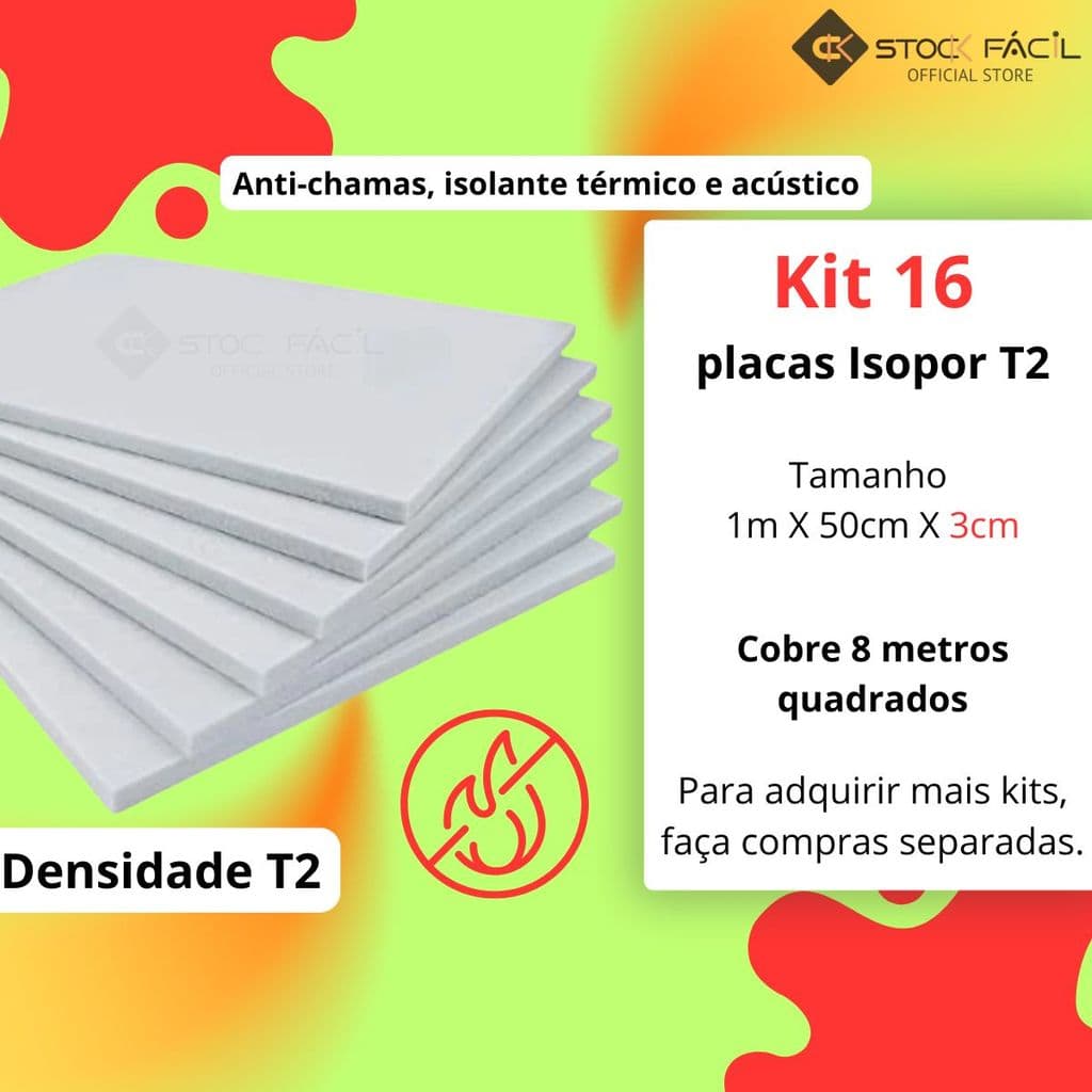 Isopor T2 3cm Kit com 16 Placas para Isolamento Térmico e Acústico