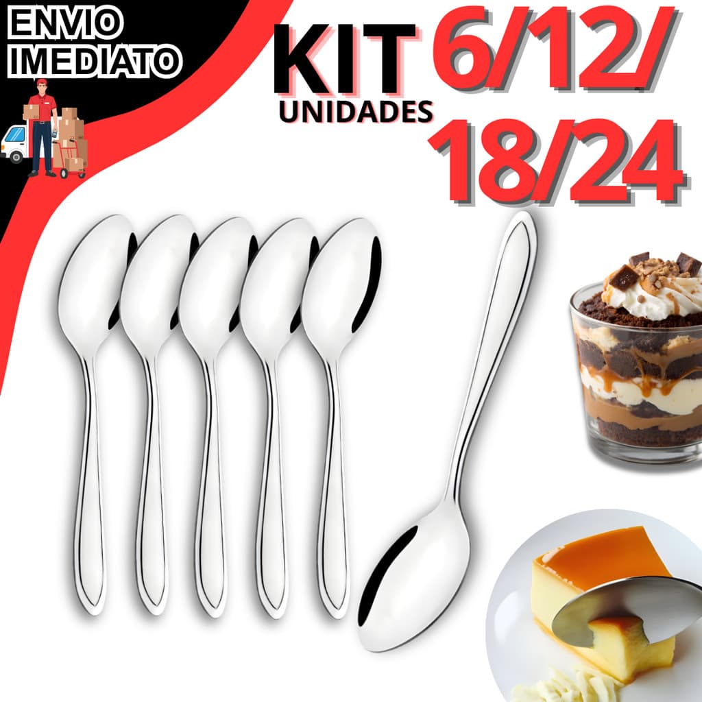 Kit 6 A 24 Colher De Sobremesa Em Inox Colheres 16cm Resistente Doces Bolos Mousses Para Restaurante Cozinha Lanchonete