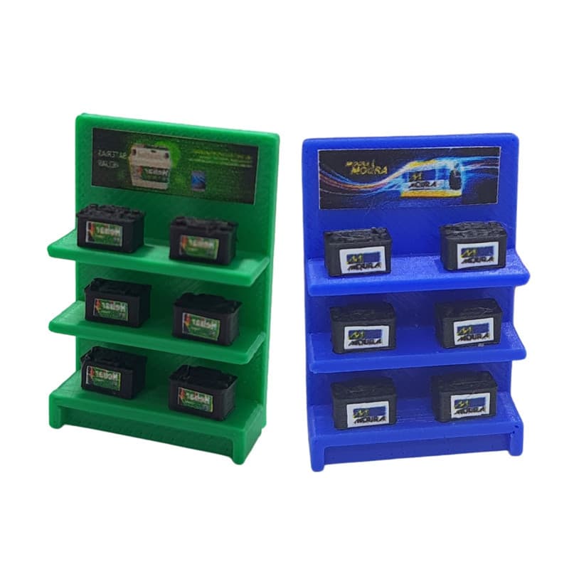 Expositor de Baterias Miniatura Escala 1:50 Moura/Heliar para Diorama Oficina Maquete