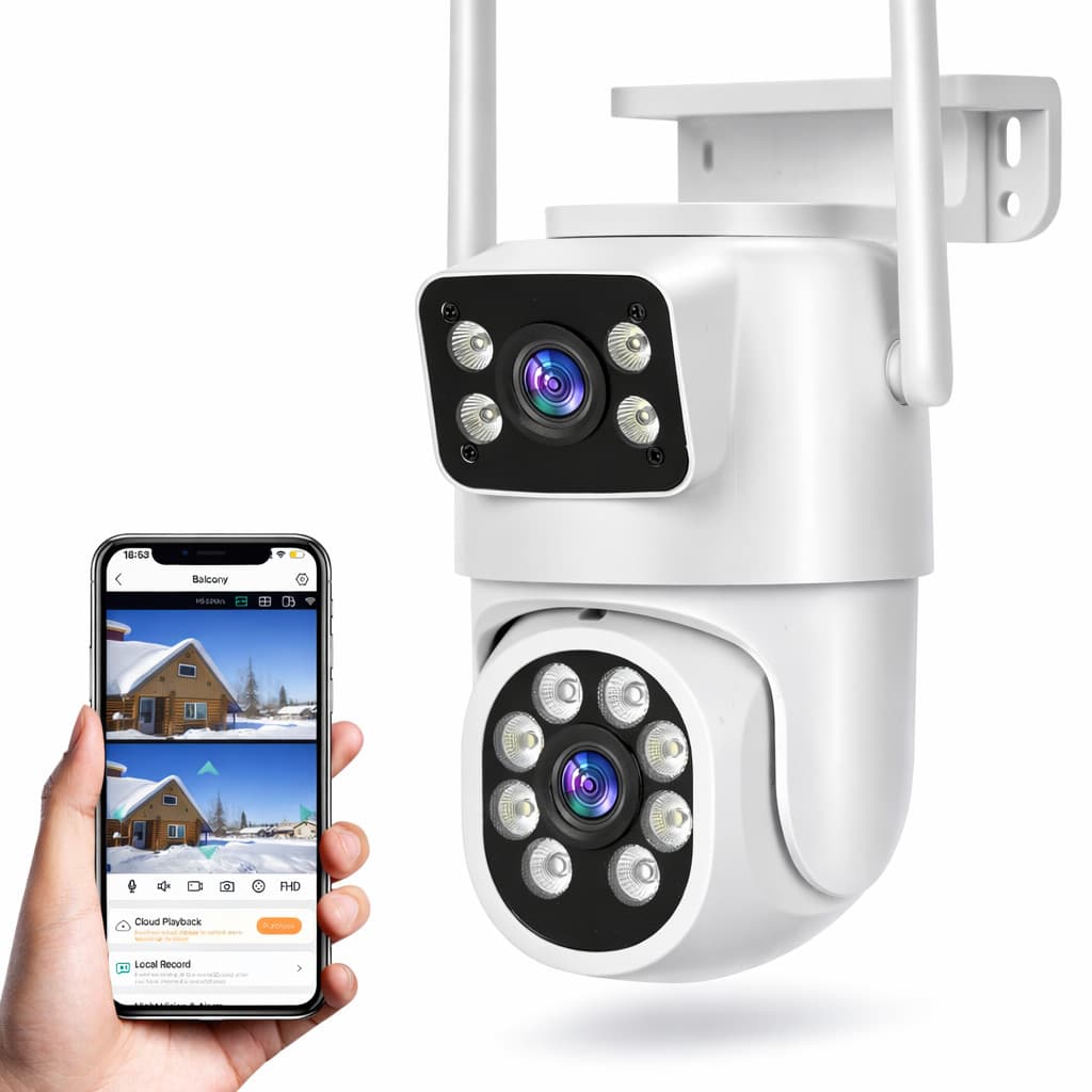  Câmera de Segurança WiFi 4MP Dupla Lente Visão Noturna Colorida Áudio Bidirecional ICSEE App