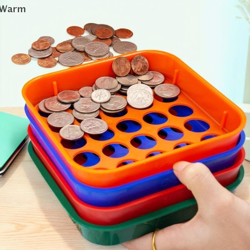 Quente 1 Conjunto De 4 Bandejas De Classificação De Moedas Codificadas Por Cores , Coloridas Do Classificador Da Moeda E