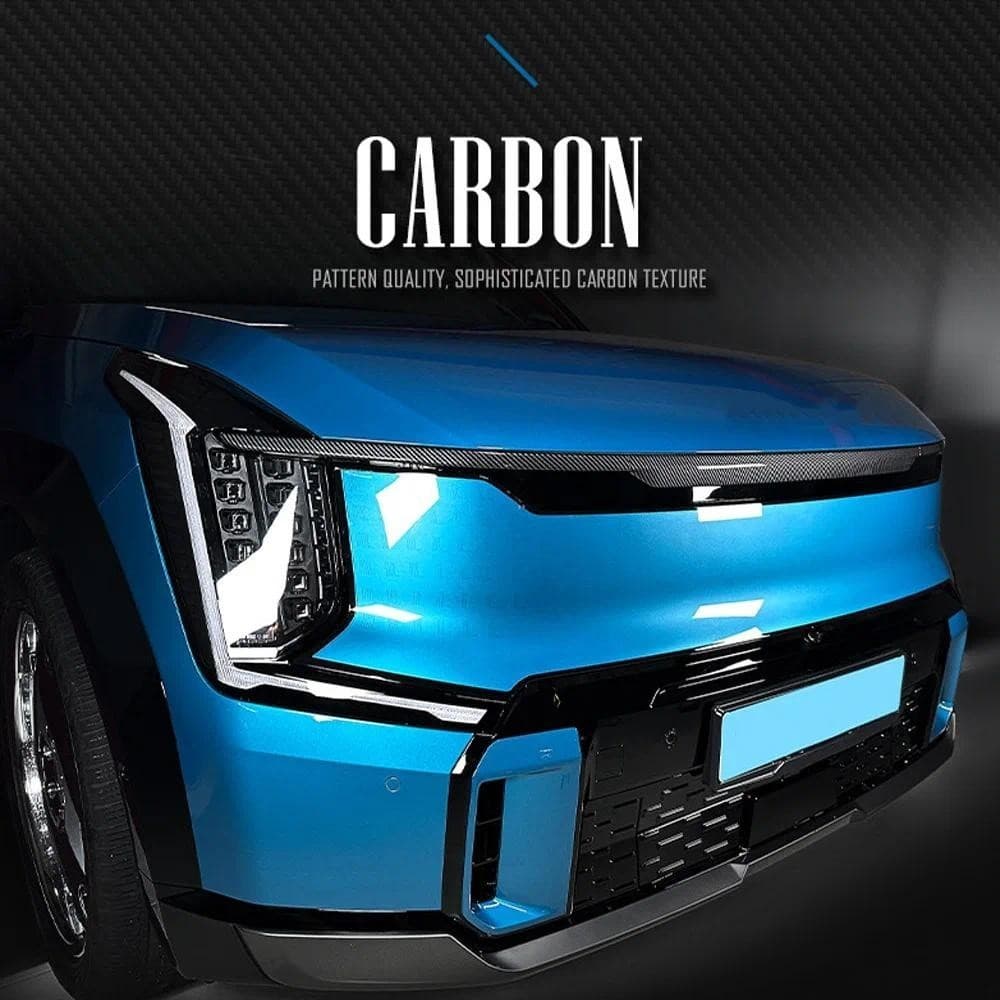 4 Pçs Auto Fibra De Carbono Piano Preto Exterior Amortecedor Dianteiro Malha Listras Decorativas Molduras Para Kia EV9 L