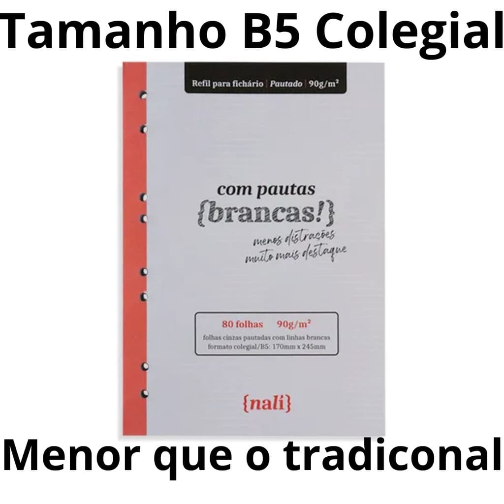TAMANHO B5 COLEGIAL Bloco P/ Fichário  Linhas Brancas Pautado Nali