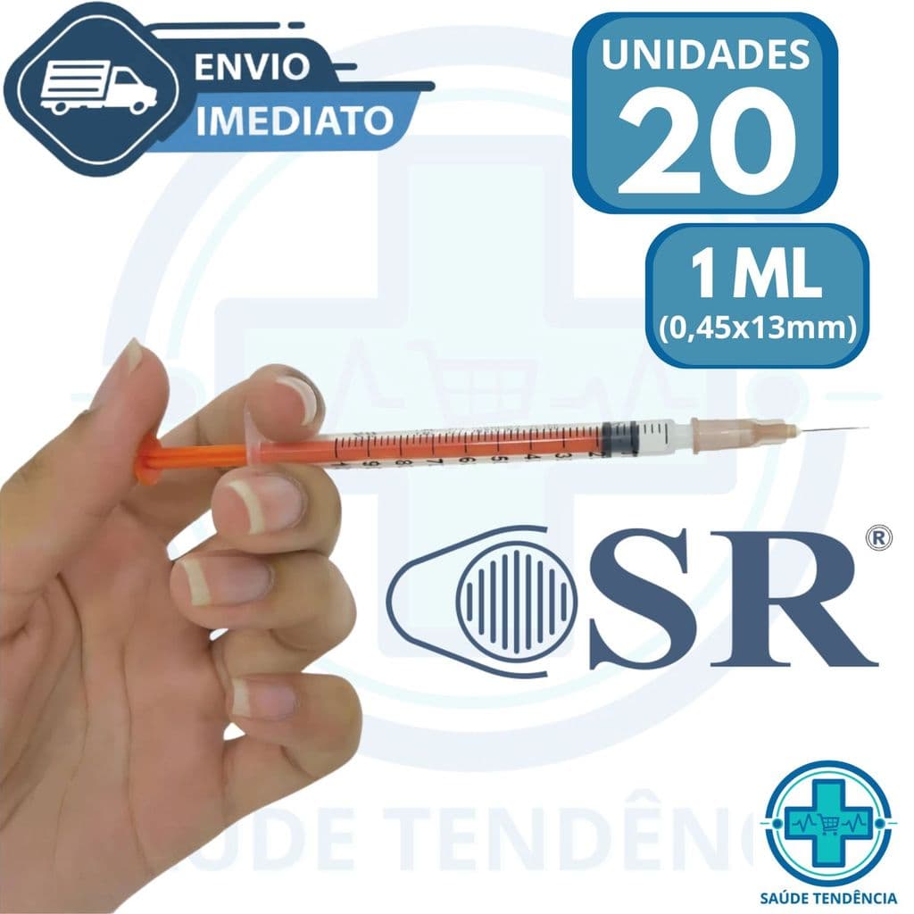 Kit 20 Seringa de Insulina SR 1ml 0,45x13mm