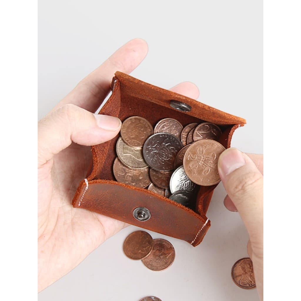 Homens curto Mini bolsa de moedas cavalo louco primeira camada fivela de couro saco de moedas feminino simples carteira 