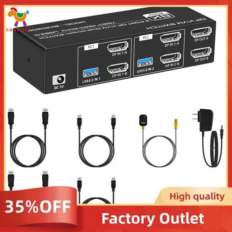 Switch KVM 8K DP Para 2 Computadores USB 3.0 2 Em 2 Saídas E 4 Portas Mouse Teclado Monitor Fácil Instalação Plugue Rein