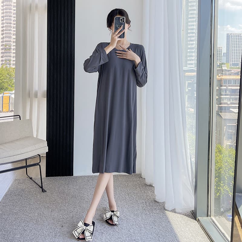 Roupas de enfermagem pós-parto vestido primavera outono estilo fino mulheres grávidas manga comprida Modal camisola casa