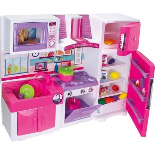 Conjunto Cozinha Infantil Completo Microondas Geladeira Fogao Pia Armario Rosa Brinquedo Educativo Seguro