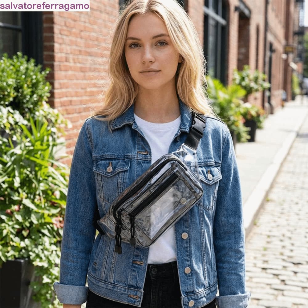 Bolsa De Cintura Transparente SALVATOREFERRAGAMO , Crossbody Preta Para Telefone , Pochete Esportiva Multicamadas