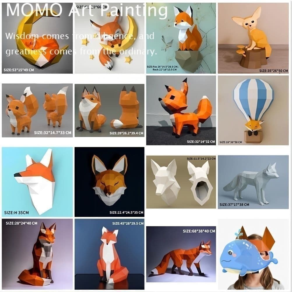 MOMO K2 Modelo de papel tridimensional criativo L2 Modelo de papel de raposa fofa Decoração de parede para casa Decoraçã