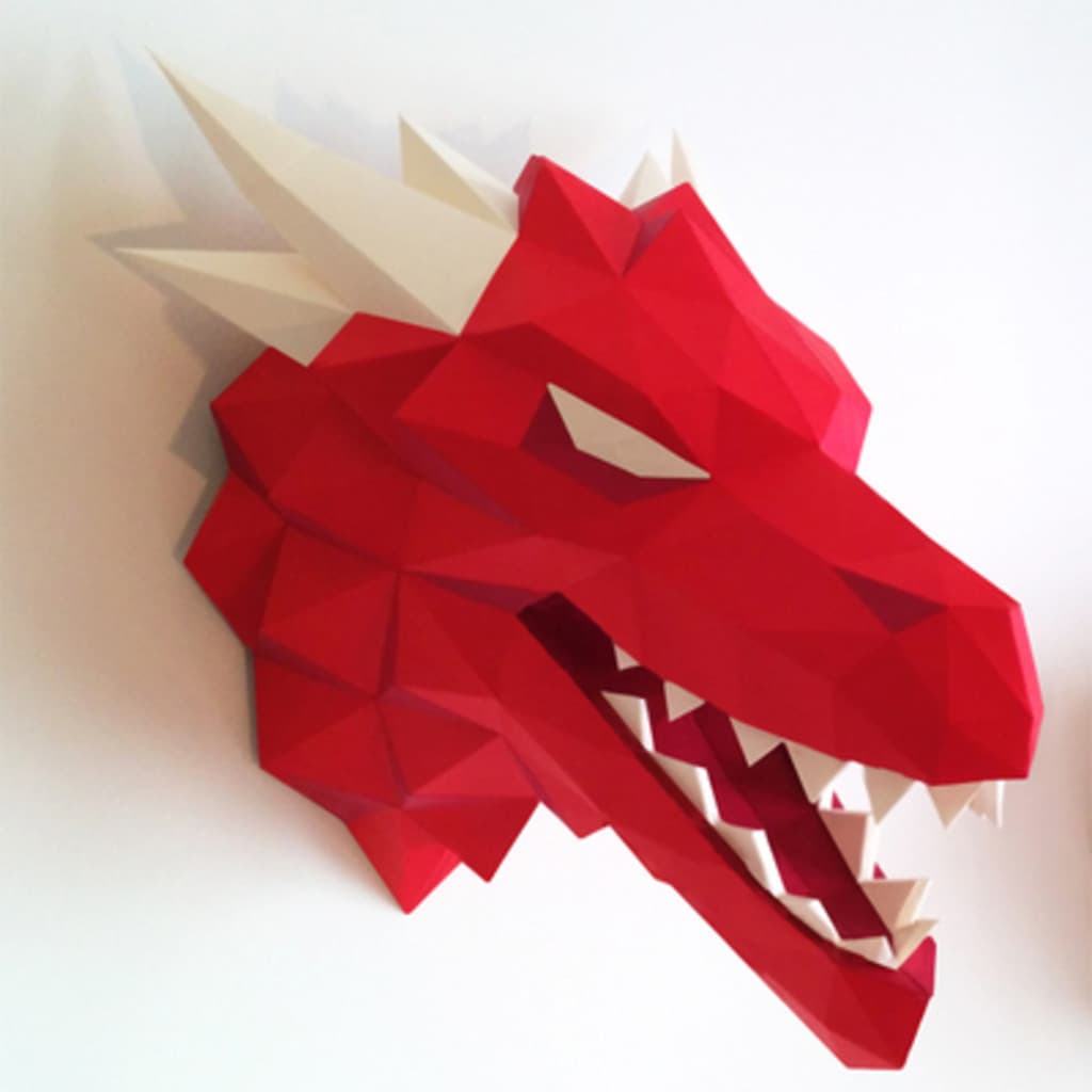 MOMO Molde de papel tridimensional Targary Anlong Animal montado na parede Cena tridimensional Modelo de escultura em pa