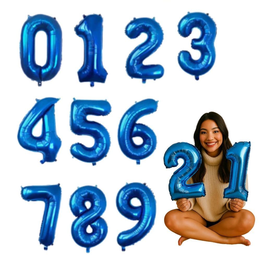2 Balões Número Azul Metalizado 40cm Decoração Bexiga Festa Aniversário Ano Novo
