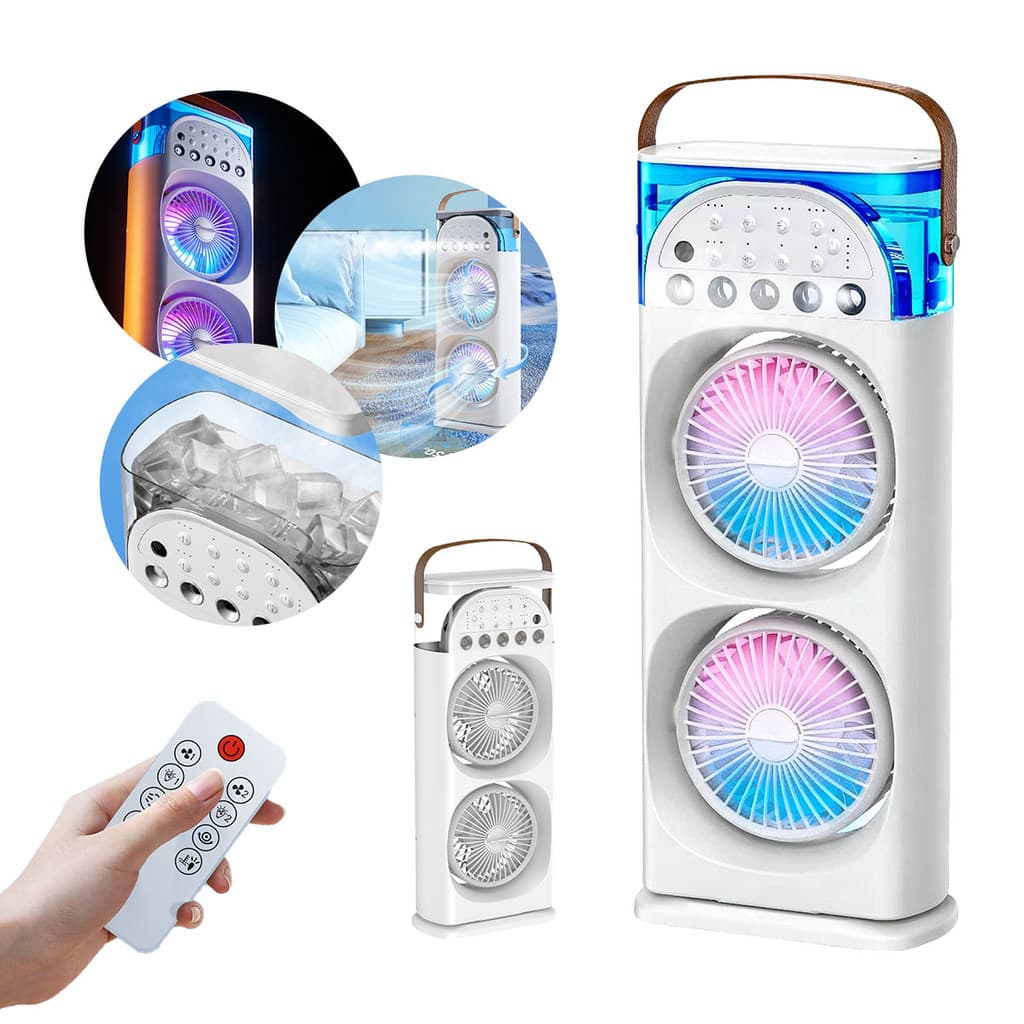 Ventilador Umidificador Duplo Torre 3 Velocidades Portátil Climatizador Led Ar Condicionado USB