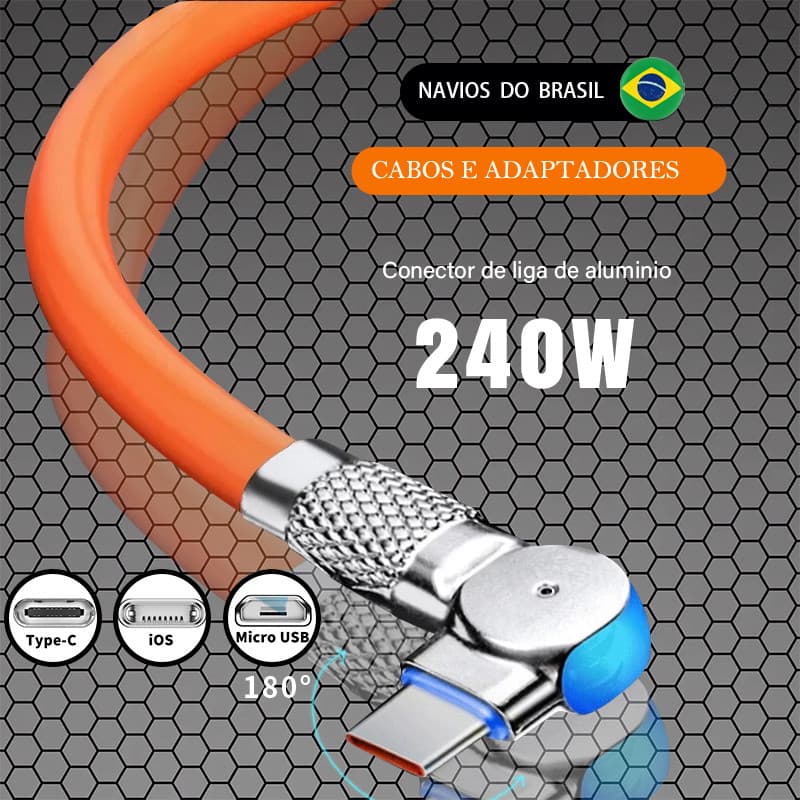 Cabo Micro USB Tipo C iOS De Carregamento Rápido Suporta 180 ° Indicador LED De Silicone De Rotação CvCase