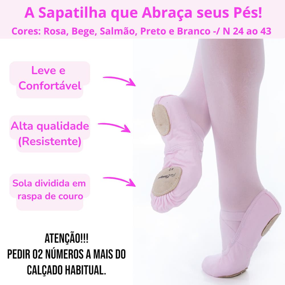 Sapatilha Sola Dividida Lona Ballet, Sapatilha de Ballet meia ponta, Sapatilha Ballet, N