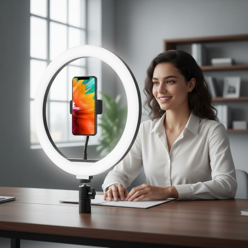 Luz Para Vídeo + Tripe Mesa+ Suporte Celular - Ring Light 127v Preto Rgb