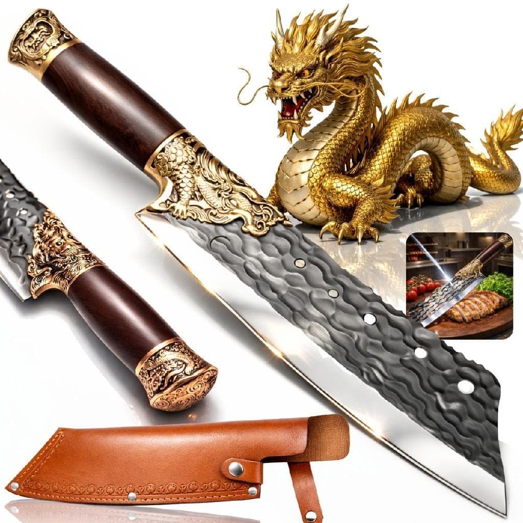 Cutelo Dragão Profissional Ultra Afiada Cabo Madeira Cozinha