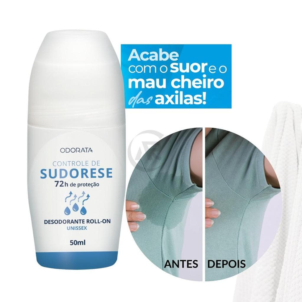Desodorante Roll-On Controle de Sudorese 72h 50ml Unissex Tratamento Anti-Suor Combate o Suor Excessivo