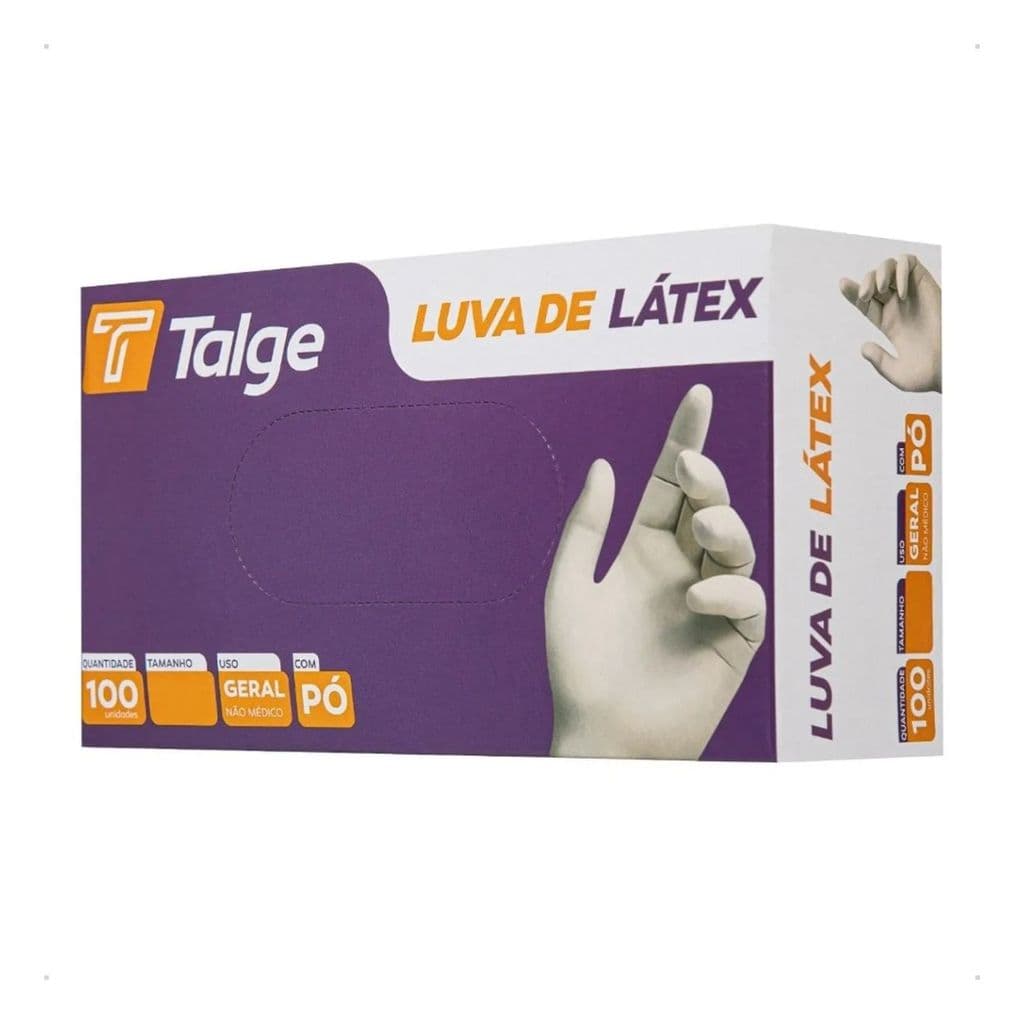 100un Luva de Látex Branca Com Pó Descartável PP P M G Marca Talge