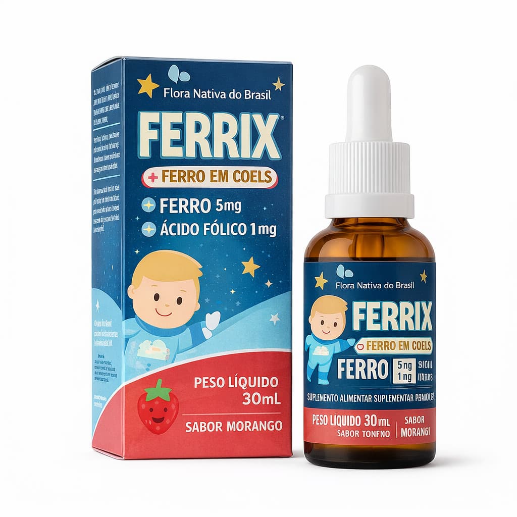 Ferrix Kids de Ferro em Gotas Flora Nativa (Ferro 5mg/porção) 30ml Uva e Morango