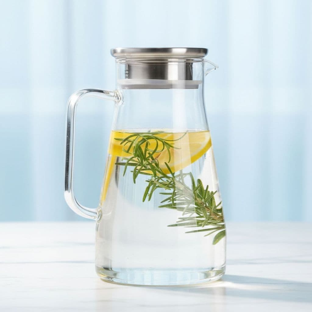 Jarra Vidro Borossilicato 1,5L Tampa de Aço Inox Hermética Coquetel Água Suco Bar Restaurante