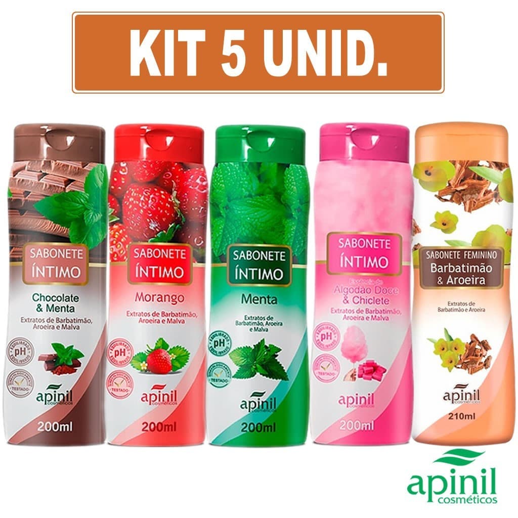 KIT 5 Sabonete Intimo Feminino 200ml APINI - Fragrâncias SORTIDAS