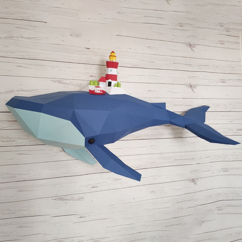 Molde de papel tridimensional MOMO 1 metro de comprimento ilha de baleia farol castelo baleia azul oceano peixe parede s