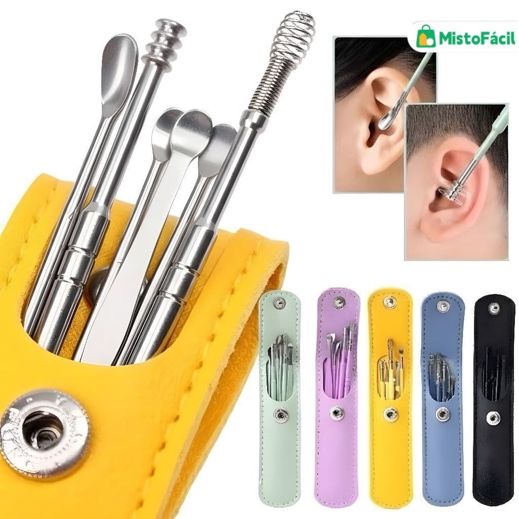 Kit de 6 peças em aço inoxidável: limpador de ouvido portátil para remover cera de ouvido