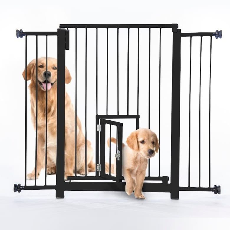 Portão de Segurança Pet Mod. Duo Maxi Plus 1m Preto com Portinhola | Grade para Cães