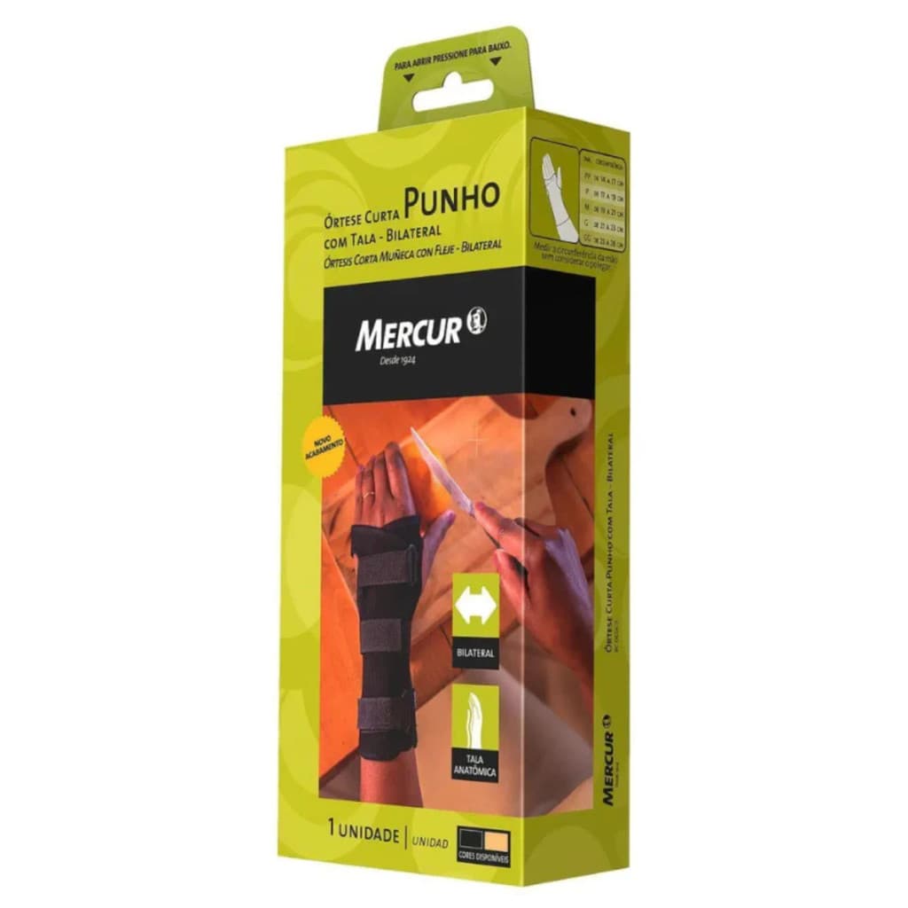 Ortese Punho Curta Com Tala Bilateral Mercur Preta Tamanho P