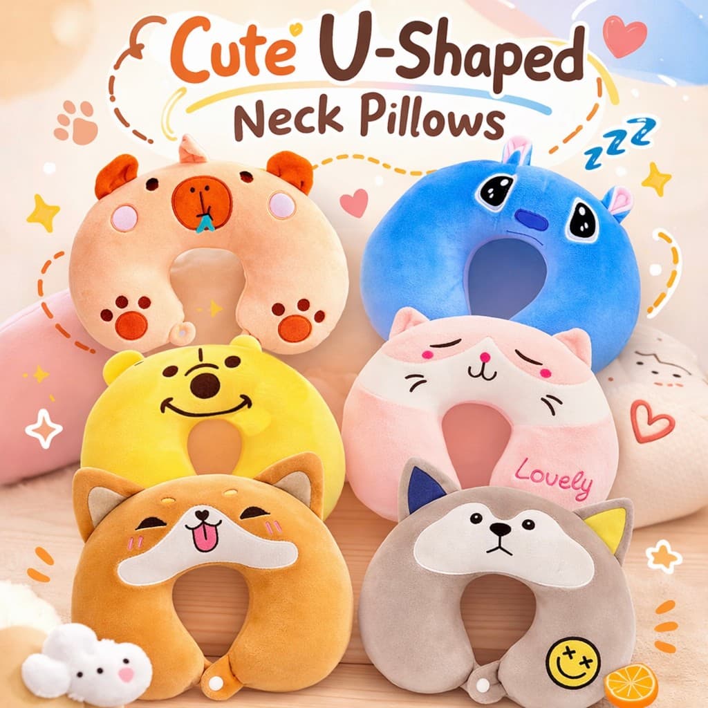 Travesseiro de Pescoço Fofo Almofada de Viagem Macia com Desenhos de Animais