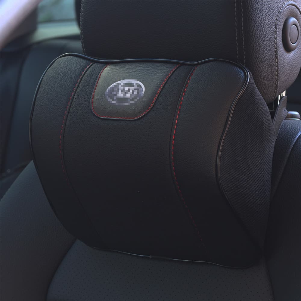 Logotipo do carro padrão de couro encosto de cabeça pescoço apoio espuma memória assento da coluna Cervical travesseiro 