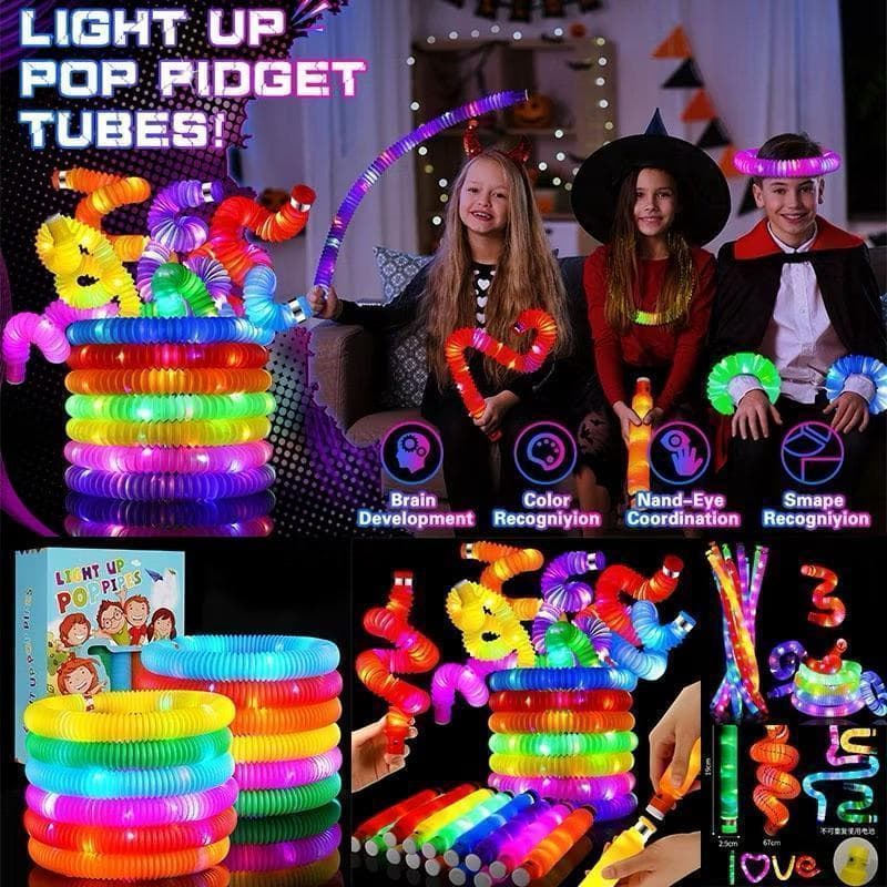 Kit 6/12/24/36 Poptube Com Led Fidget Toy Pop It Divertido Sensorial Brinquedo Festa Presente Luna_HYQ