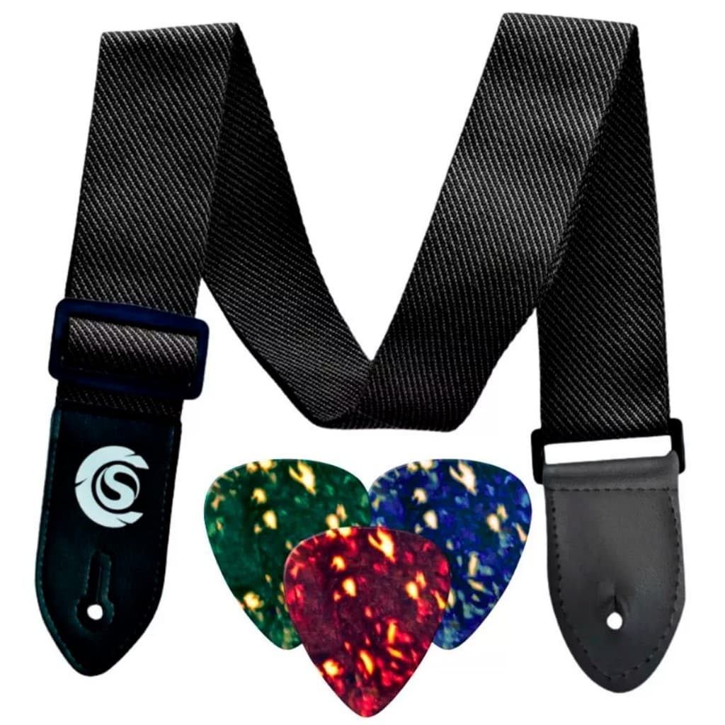 Correia Premium + 3 Palhetas Para Violão Viola Ukulele Cavaquinho Guitarra Contra Baixo