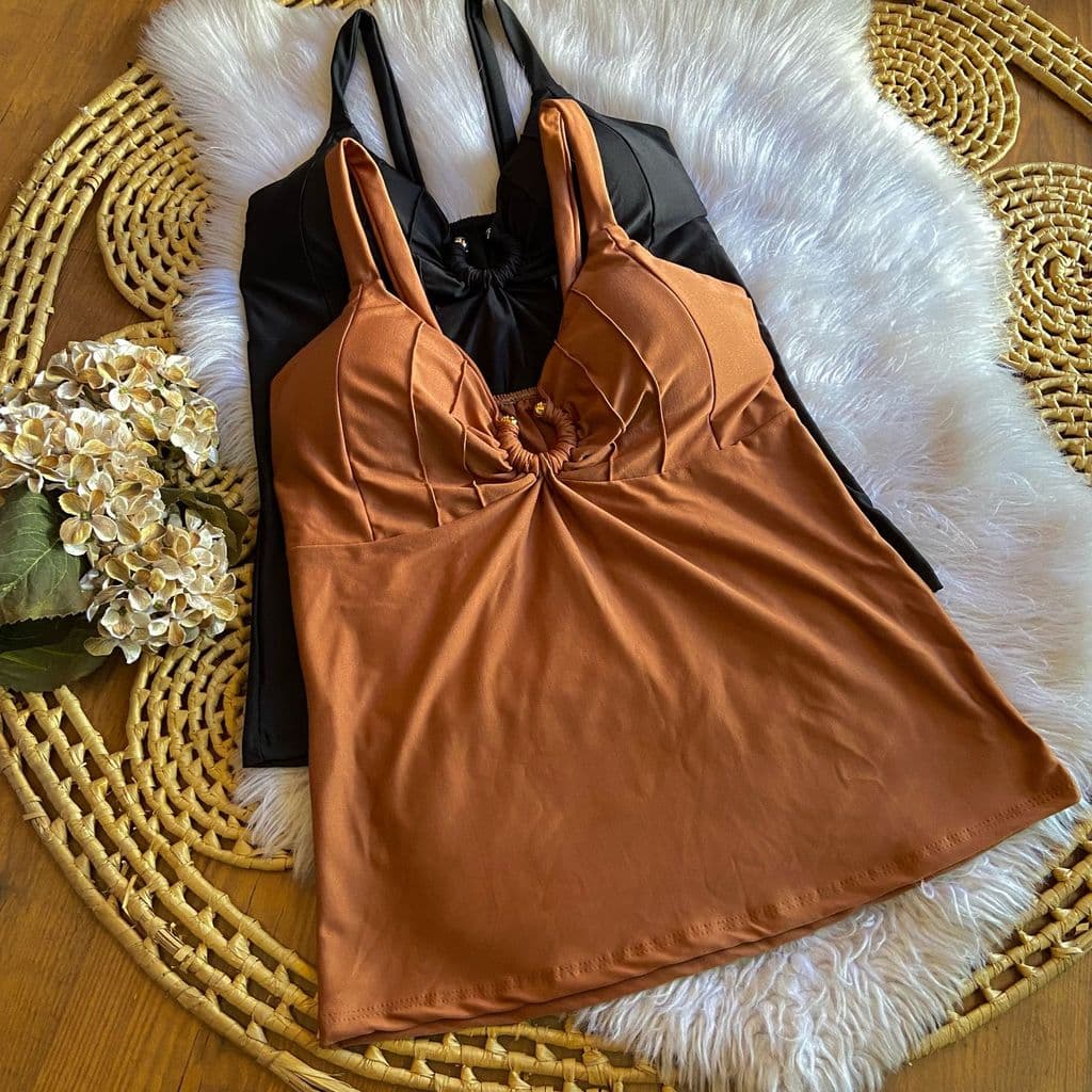 Blusa feminino plus size GG suplex alça fina 46 a 50 argola