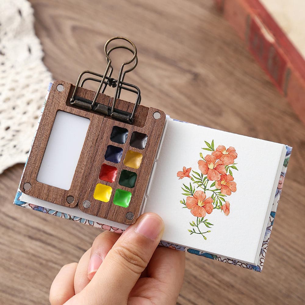 Mini Paleta de Aquarela Portátil de 8 Cores 0,5 Ml, Caixa de Madeira, Estojo de Pintura para Viagem, para Desenho