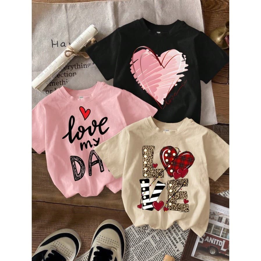 Kit 3 Camiseta Infantil Feminina Básica 100% Algodão Estampada Modinha Tshirt Casual Love Basiquinha