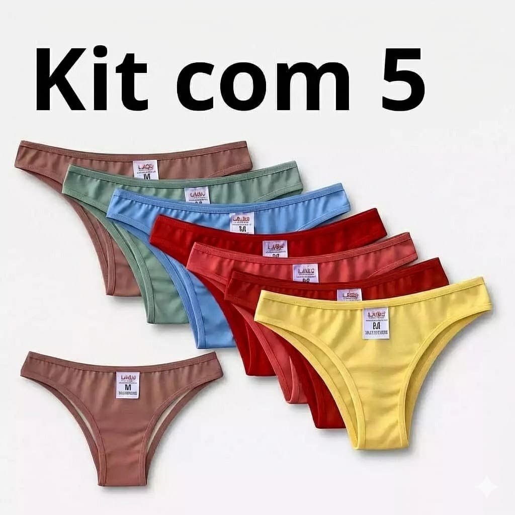 Kit 5 Calcinha Cotton Confort Algodão Tanga Básica Feminina Conforto