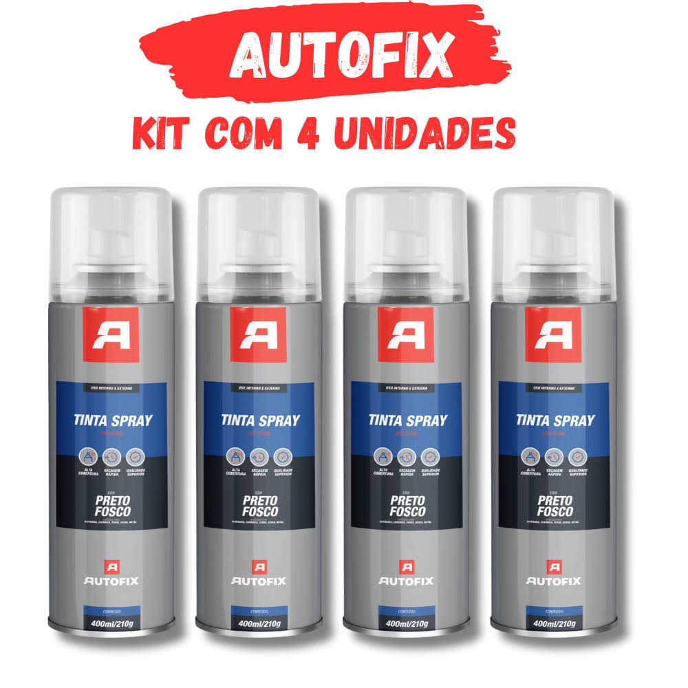 Kit 4 Tinta Spray de pintura Uso Geral 400ml - Preto Fosco Ok